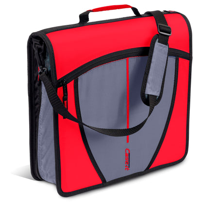 Case-it Mighty Zip Tab School Zipper Binder | 3-Inch O-Rings, 600-Sheet Capacity, 5-Subject Expanding File Folder, Multiple Pockets & Storage Organizer, Shoulder Strap | D-146 Fire Engine Red