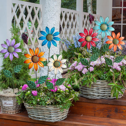 HUTHDAK Metal Flowers for Outside,8 Pack 16.15" Decorative Garden Stakes with Swaying Flowers Head Yard Art,Spring Garden Decor for Lawn, Pathway & Garden