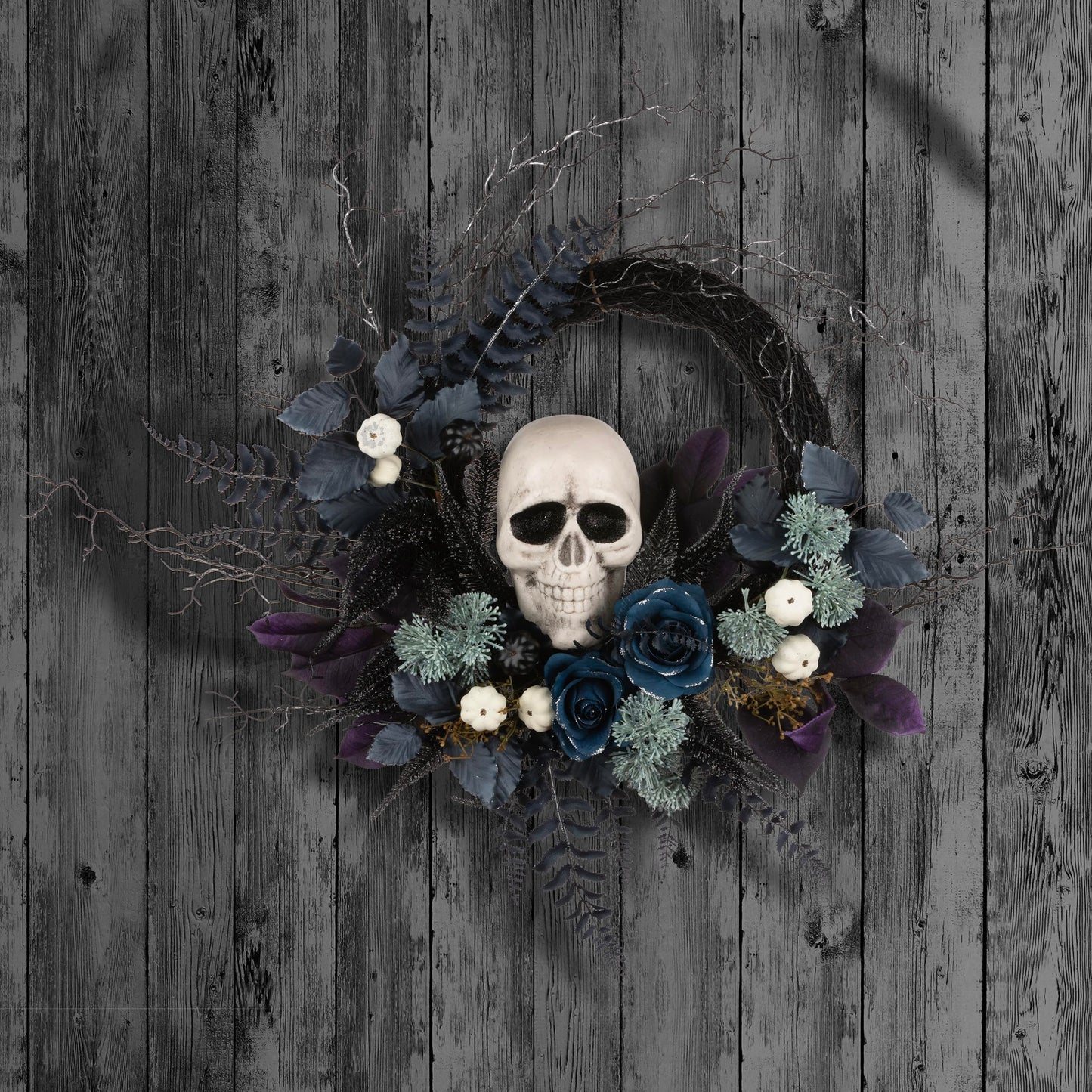 National Tree Company Artificial Halloween Skull Wreath, Black, 24inch