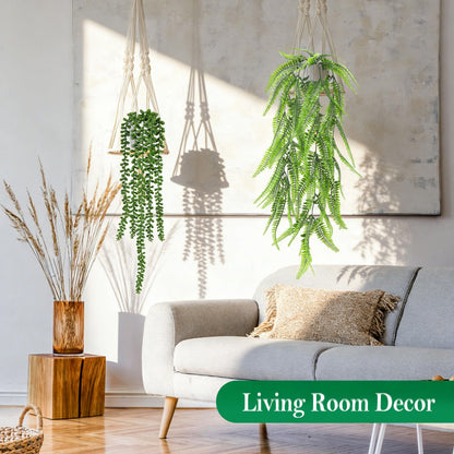 Der Rose 8Pcs Fake Plants Hanging Artificial Ivy Vine Faux Eucalyptus Hanging Plants for Home Boho Wall Shelf Indoor Outdoor Decor (White Pots)