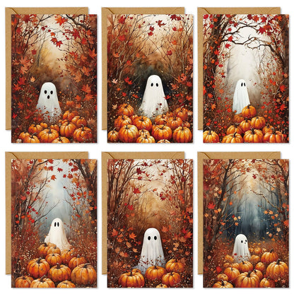 JarThenaAMCS 36 Pack Halloween Cards Ghost Pumpkin Maple Leaves Greeting Cards with Envelopes Stickers Glue Stick Blank Note Card for Party Invitations, 4 x 6 Inch