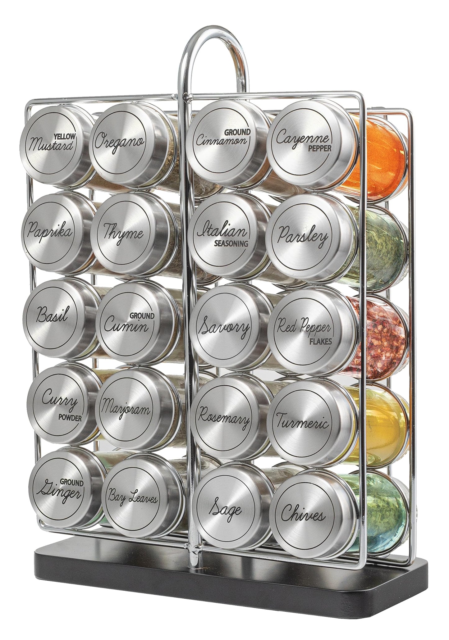 Orii 20 Jar Spice Rack Stainless Steel with Spices Included - Standing Rack Shelf Holder & Countertop Spice Rack Tower Organizer for Kitchen Spices