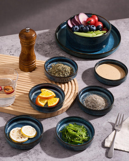 famiware Star Soy Sauce Dish Ceramic Dipping Bowls Set of 6, 4 oz Individual Dip Sauce Cups/Bowls/Dishes/Plates, Small Serving Bowl for Side Dishes, Ice Cream, Condiments, Sushi - Nebulas Blue