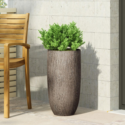 Christopher Knight Home Jorine Lightweight Concrete Planter, Cast Stone Plant Pot, Large Garden Urn, Patio Texture Finish Flower Pot for Balcony Backyard Poolside, No Assembly Needed, 27" H Brown
