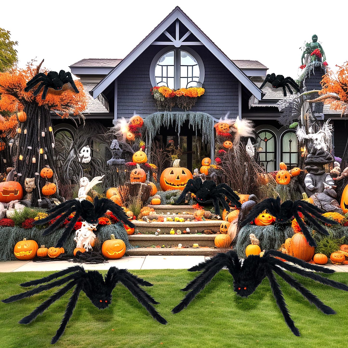 Nirohee Halloween Decorations Outdoor,6 Pack Giant Spider Halloween Party Decor Large Outside Decorations,Scary Spiders with Bendable Legs for Lawn,Yard,Spider Web,Wall,Window