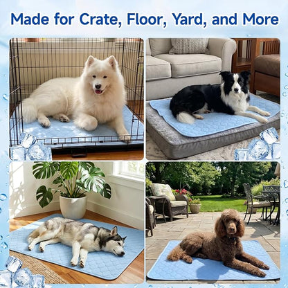 PatiencET Large Dog Cooling Mat, 32 x 44 in No-Gel Cooling Pad for Dogs, Cool Touch Nylon Pet Mat, Washable Dog Mat for Crate, Kennel, Bed, Floor, Sofa, Car, Blue