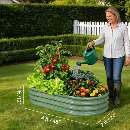 Gartist 2 Pack Raised Garden Bed Kits, 4x2x1FT Green Oval Galvanized Outdoor Planter Beds, Easy Assembly Metal Raised Bed for Vegetables, Flowers & Herbs