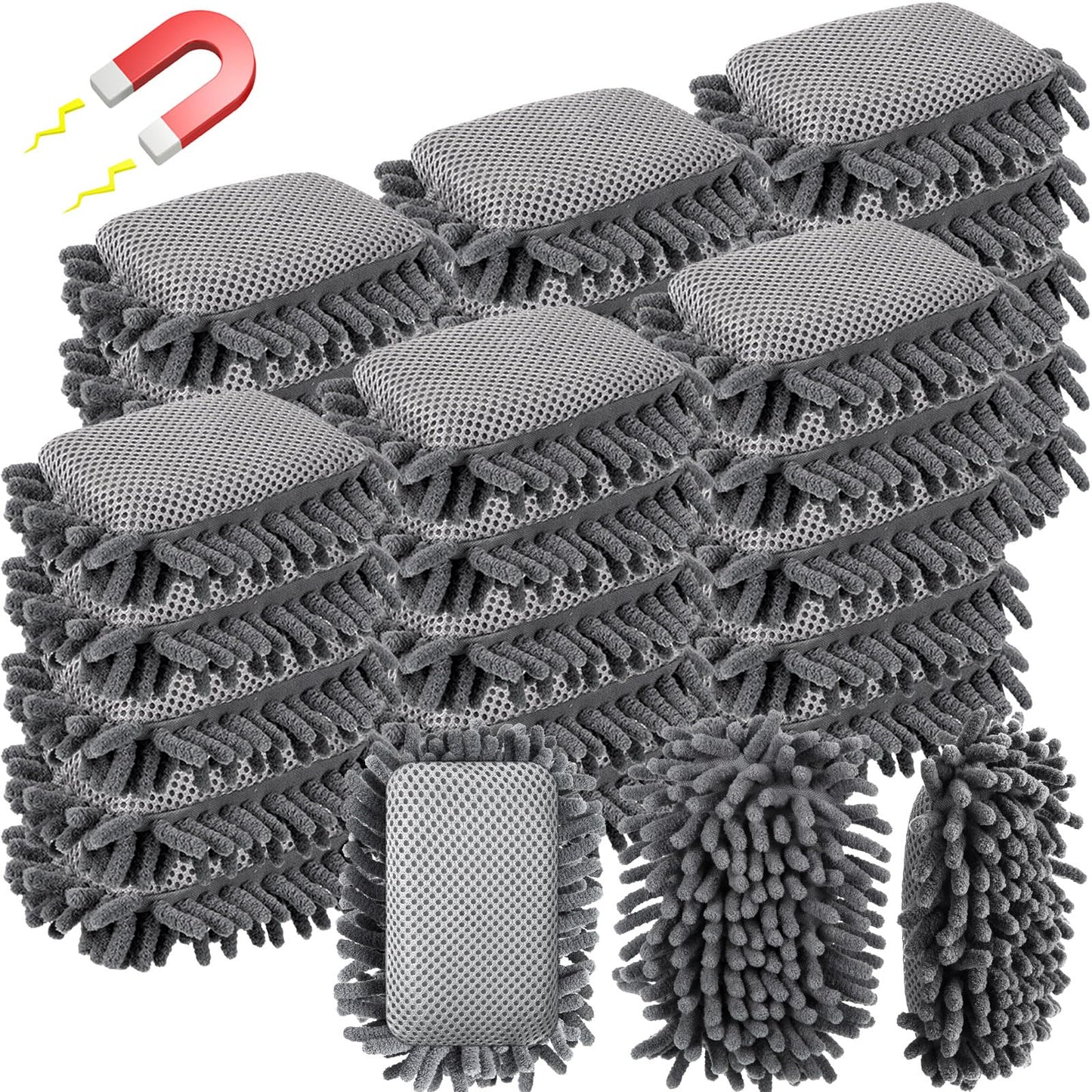 Sherr 30 Pcs Microfiber Shag Dry Erasers Bulk Magnetic Whiteboard Eraser Washable Colorful Chalk Board Eraser Markers Chalk for Adults Home Office Supplies(Gray)