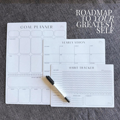Magnetic Goal Planner Set: Reusable Dry Erase Habit Tracker, Vision Board, Purpose Planner and Workout Calendar Minimalist Wall Calendar Aesthetic Planner, Year at a Glance Wall Calendar 2025