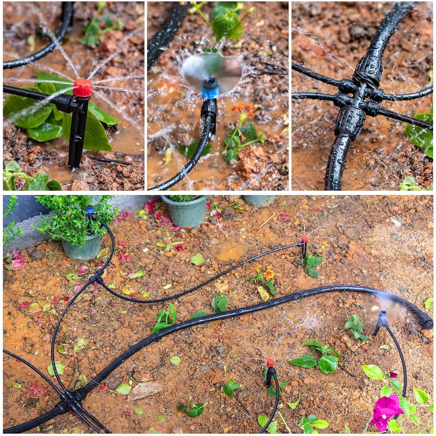 Drip Irrigation Kit – 2026 New Quick-Connect Micro Irrigation System with 46FT 1/2'' Tubing, Locking Nozzle Emitters, Adjustable Misting Sprayers for Gardens, Lawns, Raised Beds and Greenhouses