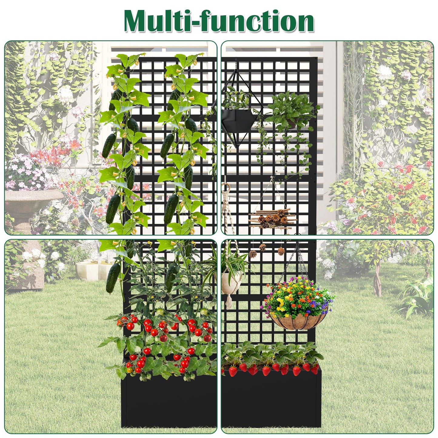 Toriexon Metal Planter Box with Trellis 47" L x 16" W x 72" H, Raised Garden Bed with Privacy Screen, Privacy Planters for Climbing Plants, Flowers, Vegetables, Fruits