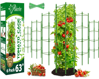 Riare 6 Pack 5.2 FT Tomato Cages for Garden- 63inches Heavy Duty Garden Stakes, Adjustable Tall Tomato Plant Support Tomato Trellis Cage for Pots, Raised Garden Bed, Climbing Vegetables Plants Flowers