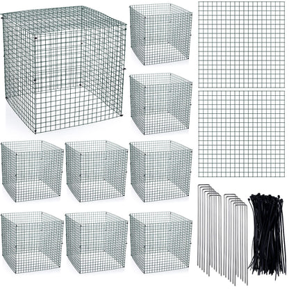 Zubebe 10 Pack Small Wire Plant Protectors Square Plant Protectors from Animals Mesh Cage Chicken Wire Cloche for Shrubs with Ground Stakes and Nylon Ties(Thickness 1mm,Dark Green)