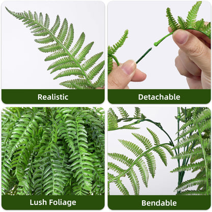 FancyPlus Artificial Hanging Plants Outdoor, UV Resistant Fake Fern Faux Greenery 2 Set for Outside Planter Patio Home Garden Decor (10 Branches&2 Basket)