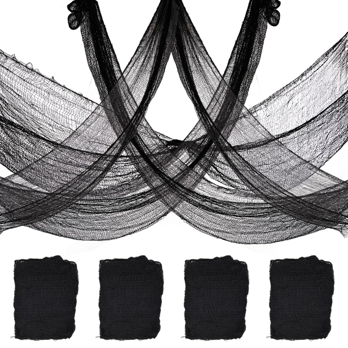 4-Pack Spooky Black Halloween Gauze - 30x120 Inch, Scary Cloth for Haunted House, Outdoor Patio, Garden, Indoor Wall Windows, Halloween Decorations