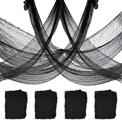 4-Pack Spooky Black Halloween Gauze - 30x120 Inch, Scary Cloth for Haunted House, Outdoor Patio, Garden, Indoor Wall Windows, Halloween Decorations