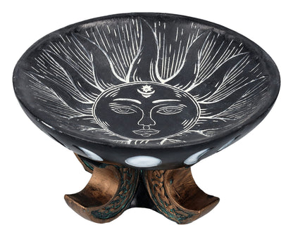 Pacific Giftware Carved Illustrated Sun and Moon Resin Trinket Bowl Black 8” Diameter