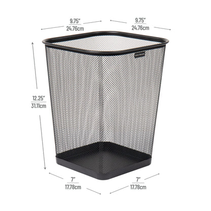 Mind Reader Mesh Trash Can, Waste Paper Basket, Square, Office, Metal Mesh, 9.75" L x 9.75" W x 12.25" H, Set of 4, Black