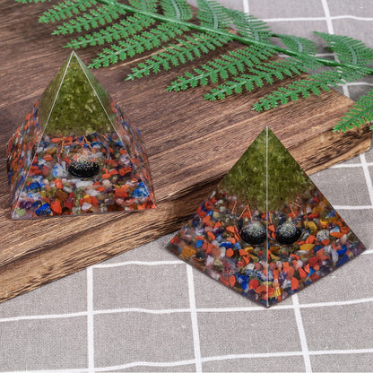 Rockcloud Tree of Life Orgone Pyramid Crystal Stone with Glass Sphere for Home Office Decor, Energy Generator for Meditation Yoga Reiki, Olivine and Mixed Stones