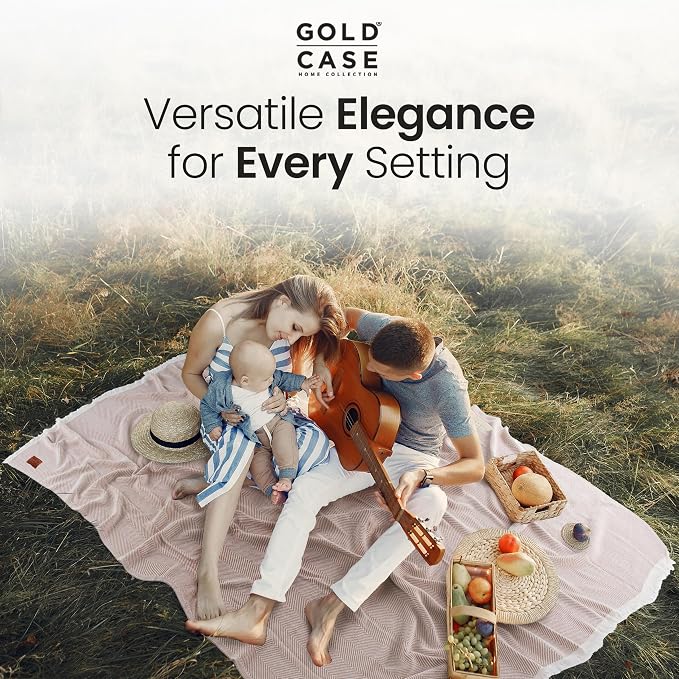 Gold Case Throw Blanket for Bed - 100% Recycled Turkish Cotton Blanket - Elegant Lightweight Soft Throw Blankets for Bed & Living Room - Twin Size Cozy Blankets - 71x90 - Beige