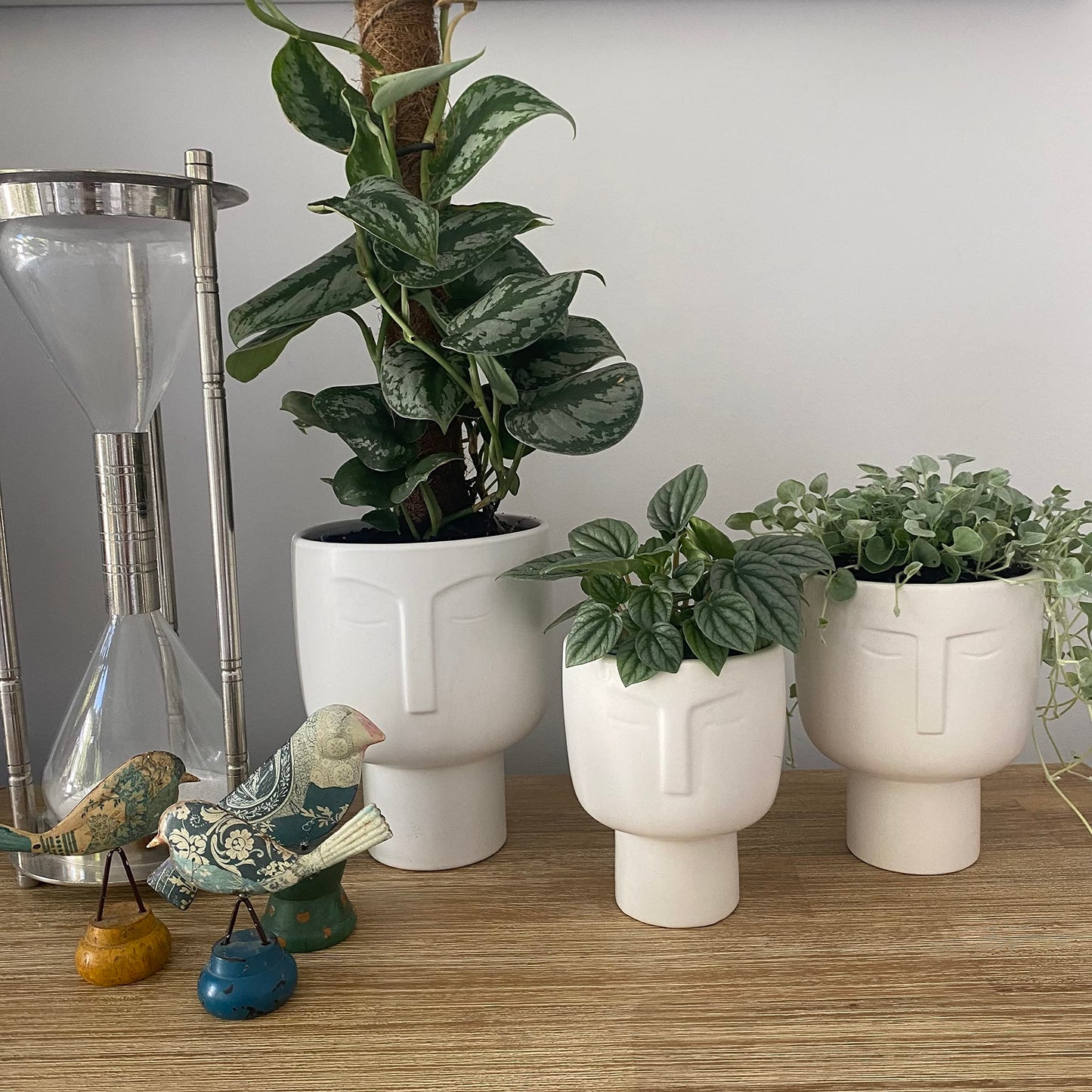 Planters for Indoor Plants - Tall 7 Inch Ceramic Self Watering Pots Matte White Plant Pot with Drainage & Inner Pot Face Vase Or Head Planter Unique Face Pots for Plants. Medium 5.5 Inch Wide