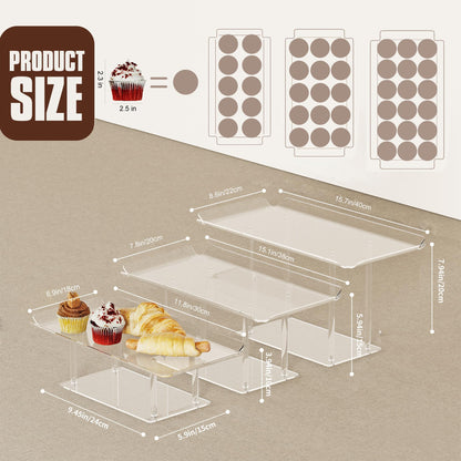 HeiMma 3 Pack Dessert Table Display Set, Clear Acrylic Desert Stands Buffet Risers for Cupcakes Dessert Pastry Food Treat Tier Cookie Dessert Platter Serving Trays Stand for Wedding Birthday Party