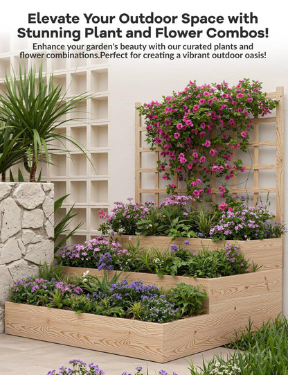 GarveeLife 3-Tier Raised Garden Bed,Wooden Vertical Planters with Trellis & Open-Ended Base for Climbing Plants Vines Flower Herb Vegetable Fruit,Outdoor Planter Boxes for Patio Yard Lawn