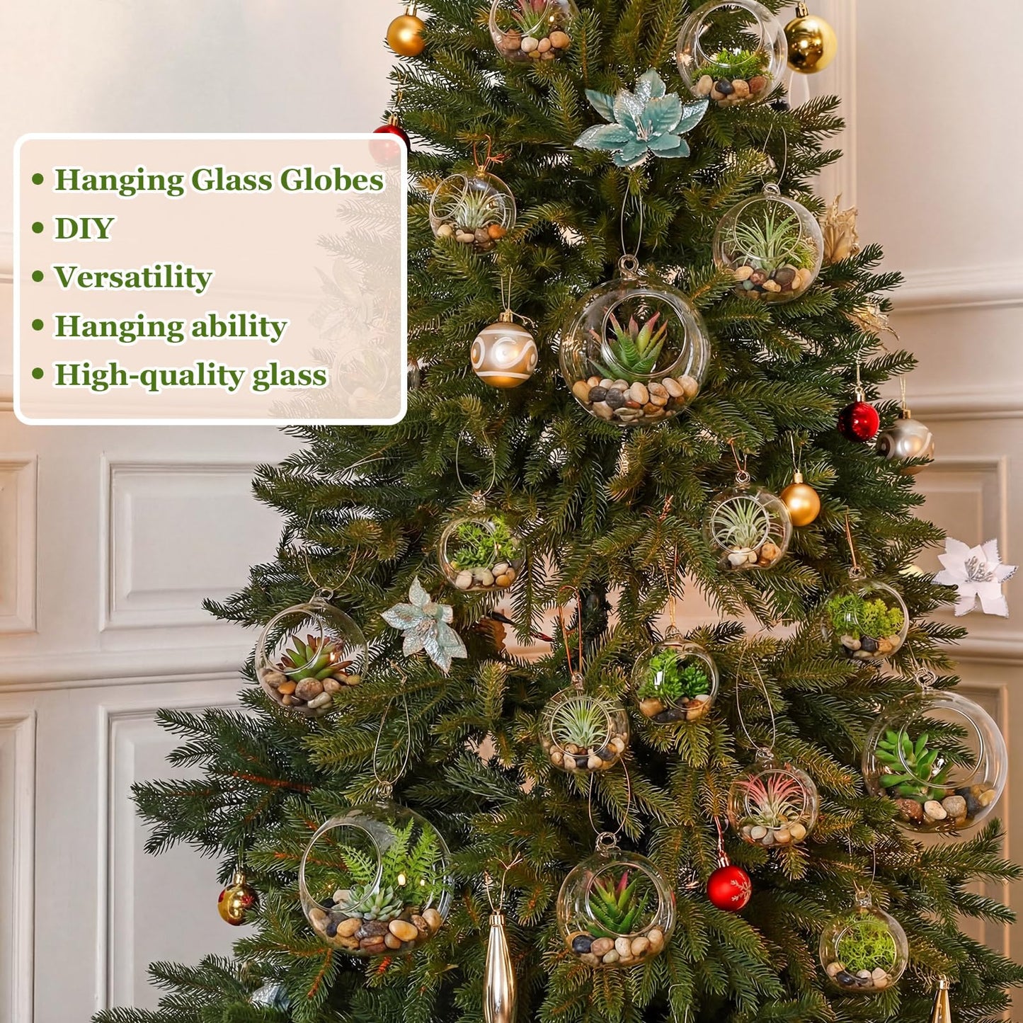GlikCeil 12 Pcs 5.3'' 3.9'' 3.15'' Hanging Glass Tealights Candle Holder Large Globes Fillable Plant Clear Terrarium Orbs Air Plants Holder with Fishing Line Wedding Centerpiece Tree Decor