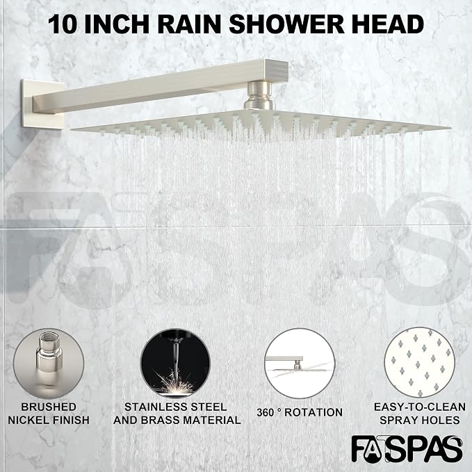 Brushed Nickel Shower System with 10-Inch Rain Showerhead and Handheld | Innovative air-injection technology for low pressure, high-flow rate up to 3.22 GPM ensuring powerful consistent stream