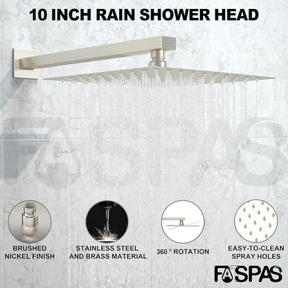 Brushed Nickel Shower System with 10-Inch Rain Showerhead and Handheld | Innovative air-injection technology for low pressure, high-flow rate up to 3.22 GPM ensuring powerful consistent stream