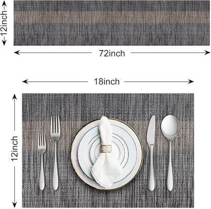 Aofmee Table Runner and Placemats Set of 6 Washable, Heat Resistant Place Mats with Table Runner, Woven Vinyl Table Placemats for Dining Table, Stain Resistant Kitchen Table Mats Sets, Easy to Clean