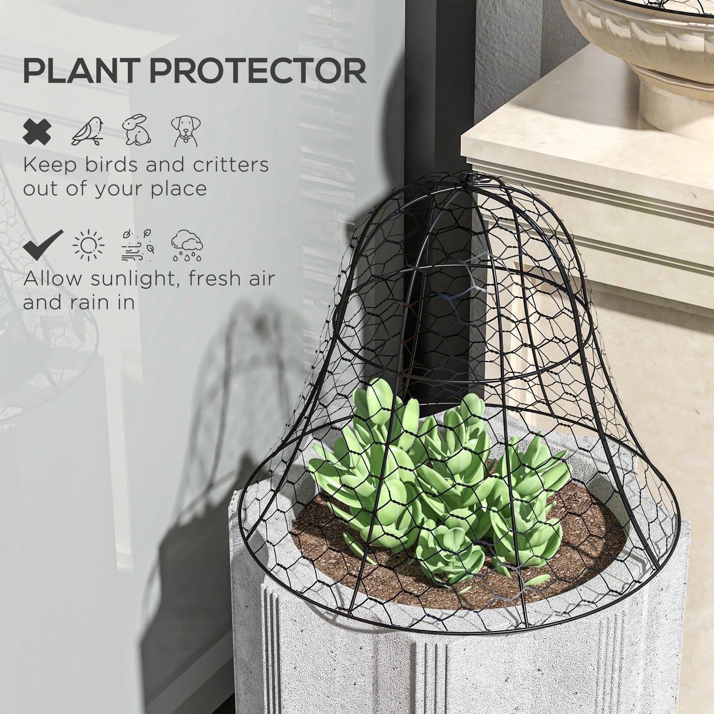 Garden Chicken Wire Cloche, 16" x 13" Stackable Animal Plant Protectors, 6 Pack of Metal Crop Cages to Keep Animals Out, Black