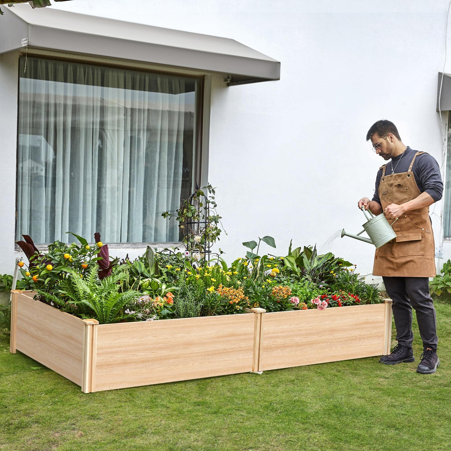 AMERLIFE 8x4 Ft Wood Raised Garden Bed, Durable 15 Inch Depth Planter Box for Vegetables, Herbs, and Flowers, Ideal for Outdoor Gardening with Open Base