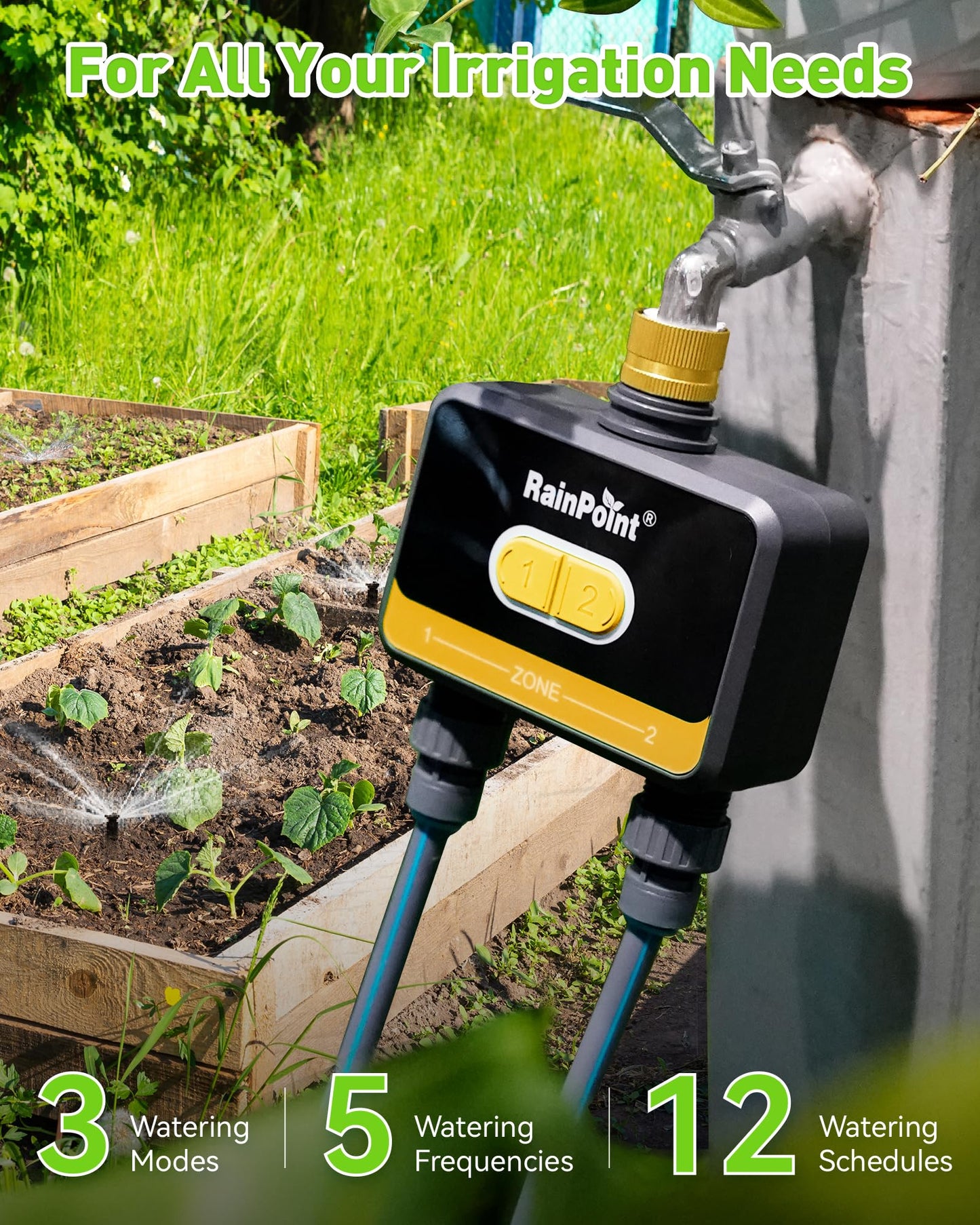 RainPoint WiFi Water Timer for Garden Hose with Brass Inlet,Yellow