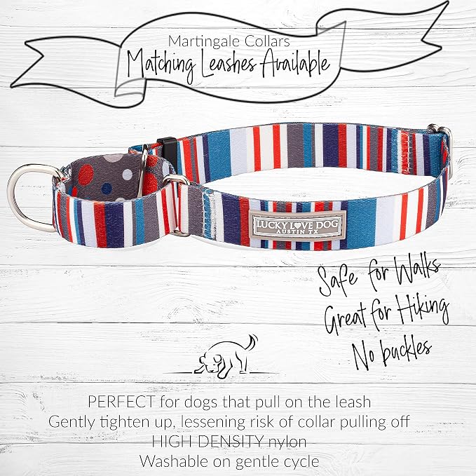 Lucky Love Dog Martingale Dog Collar - Adjustable, No-Slip, Durable, & Soft Webbing Collar for Male and Female Dogs Ideal for Training & Walking - Linus, Large
