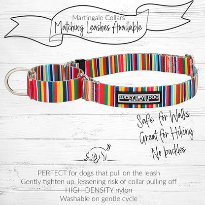 Lucky Love Dog Martingale Dog Collar - Adjustable, No-Slip, Durable, & Soft Webbing Collar for Male and Female Dogs Ideal for Training & Walking - Hippie, Large