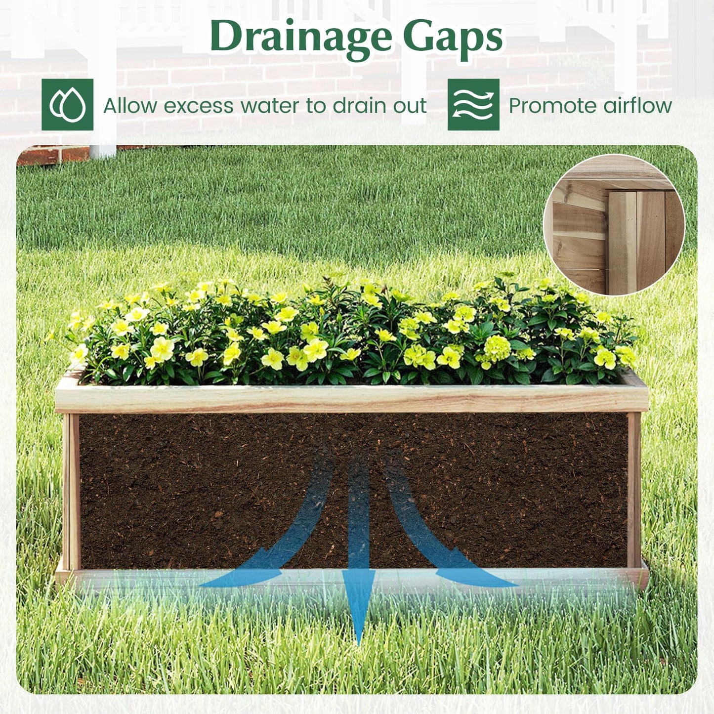 Giantex Acacia Wood Raised Garden Bed, Rectangular Planter Box w/Drainage Gaps, Floor Standing Window Mount for Flower Vegetable Herb Fruit, Outdoor Plant Container for Backyard, Lawn, 36"x12"x12"