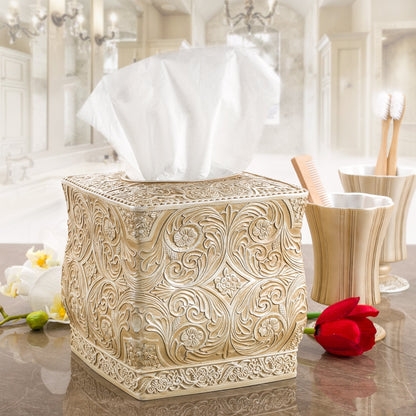 Creative Scents Victoria Tissue Box Cover Square – Beige Tissue Holder for Bathroom - Decorative Tissue Box Holder with Durable Bottom Slider - Boho Bathroom Decor