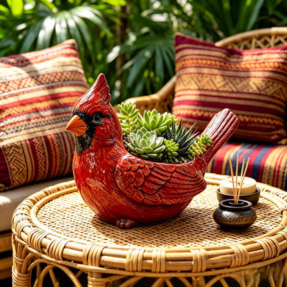 Resin Cardinal Bird Succulent Planter 7.8in with Drainage Hole Blue Shaped Flower Pot for Indoor Outdoor Garden Decor
