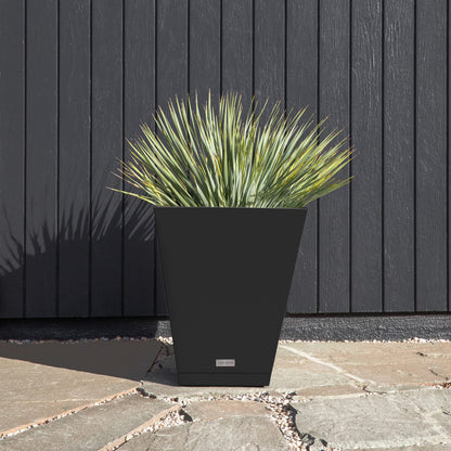 Veradek Nobleton Indoor/Outdoor Wide Square Planter (Black, 22" - 2 Pack with 2 Saucer Trays)