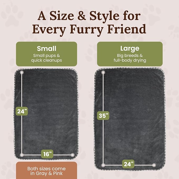 Dog Drying Towel for Dogs – Extra Large 24" x 35" Microfiber Dog Bath Towel, 1200 GSM Twisted Loop, Ultra Absorbent, Edgeless, Quick Dry for Bath, Beach & Travel, Gray
