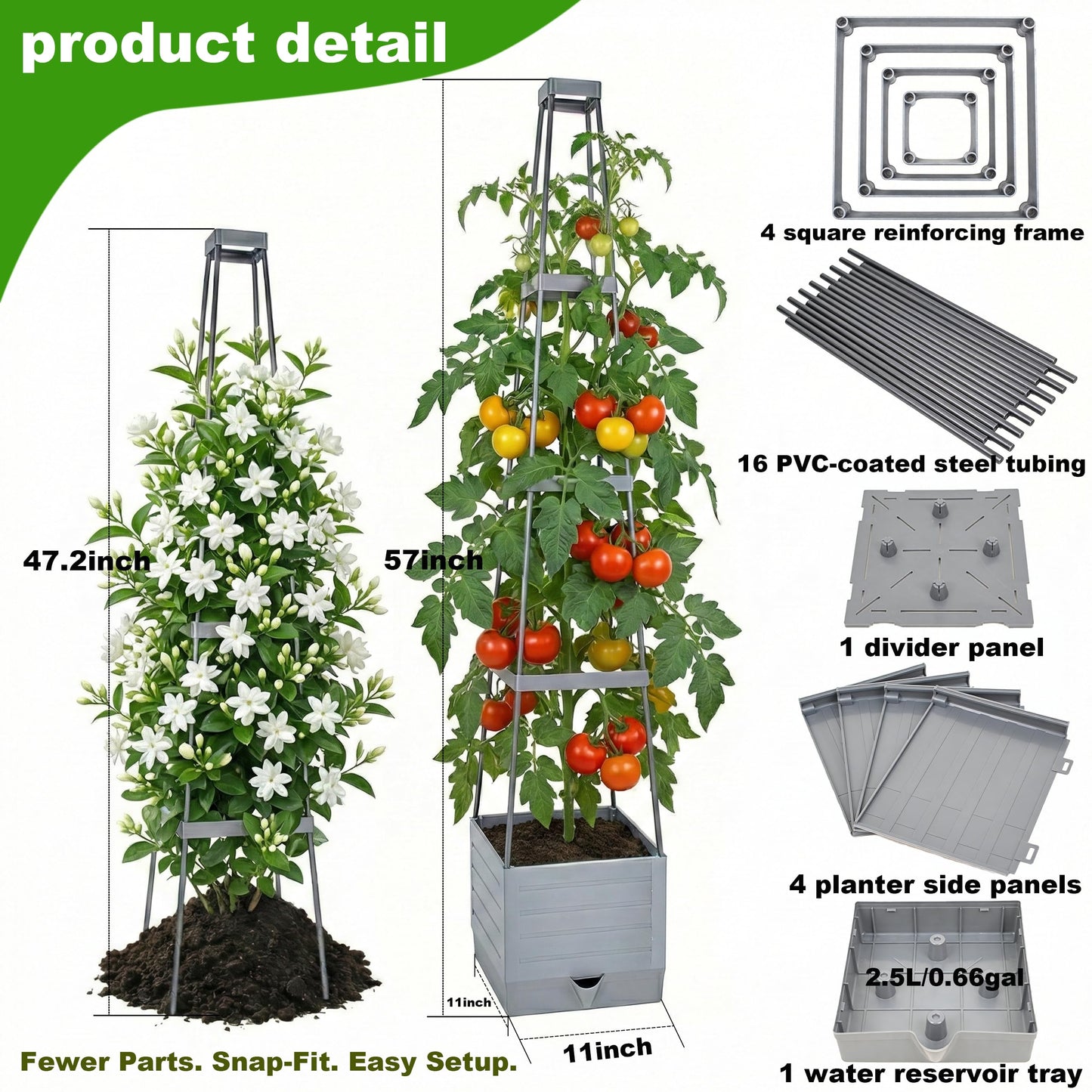ENNUFO Tomato Planter with Trellis 57", Self Watering Raised Garden Bed with Trellis, Tomato Cages for Garden, Tomato Pots for Growing Tomatoes, Patio Vegetable Planters, Tomato Plant Support Cage