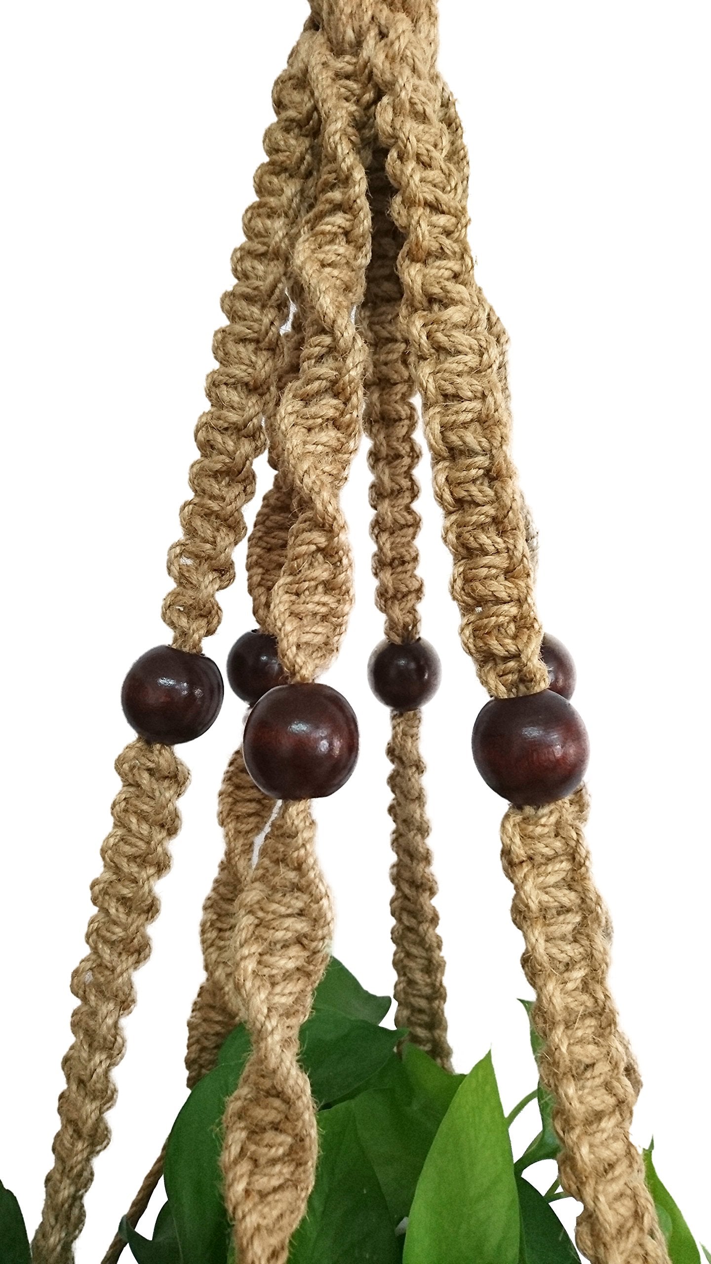 6 Legs Macrame Plant Hanger Natural Hemp Rope Plant Hangers with 12 pcs Round Wood Bead, 65-inches Length for 10" Pot (Without White Pot and Plant) (Brown)