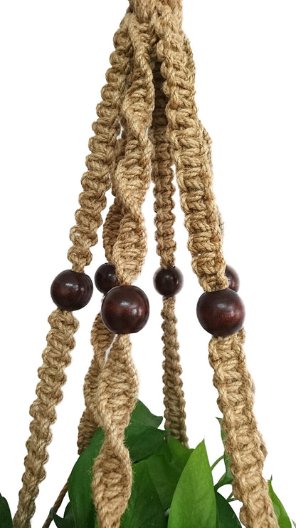 6 Legs Macrame Plant Hanger Natural Hemp Rope Plant Hangers with 12 pcs Round Wood Bead, 65-inches Length for 10" Pot (Without White Pot and Plant) (Brown)