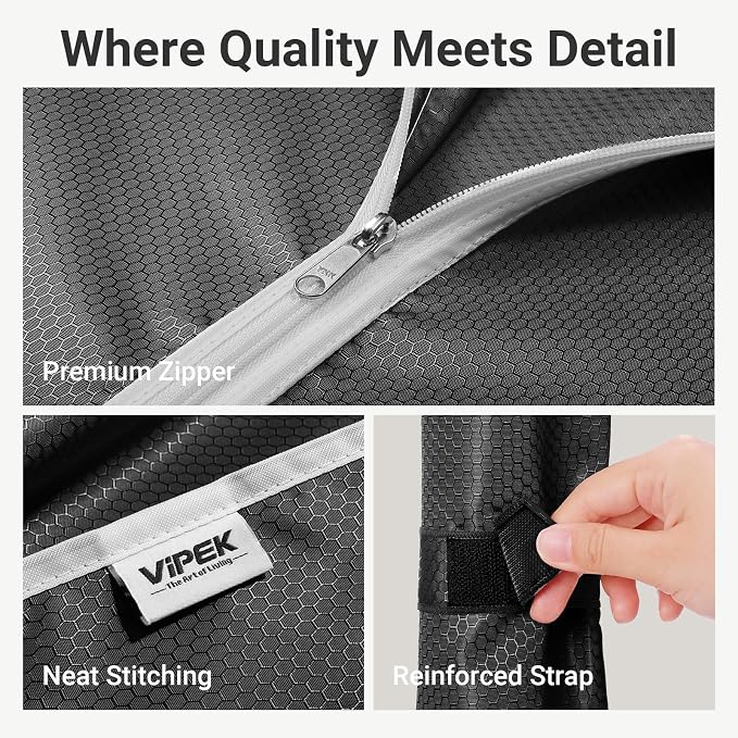 VIPEK V5C Medium Covered Clothes Rack Heavy Duty Portable Closet Wardrobe, Freestanding White Clothing Rack with Black Upgraded Polyester Cover, Adjustable Custom, 56.7" Lx15.7 Wx76.4 H