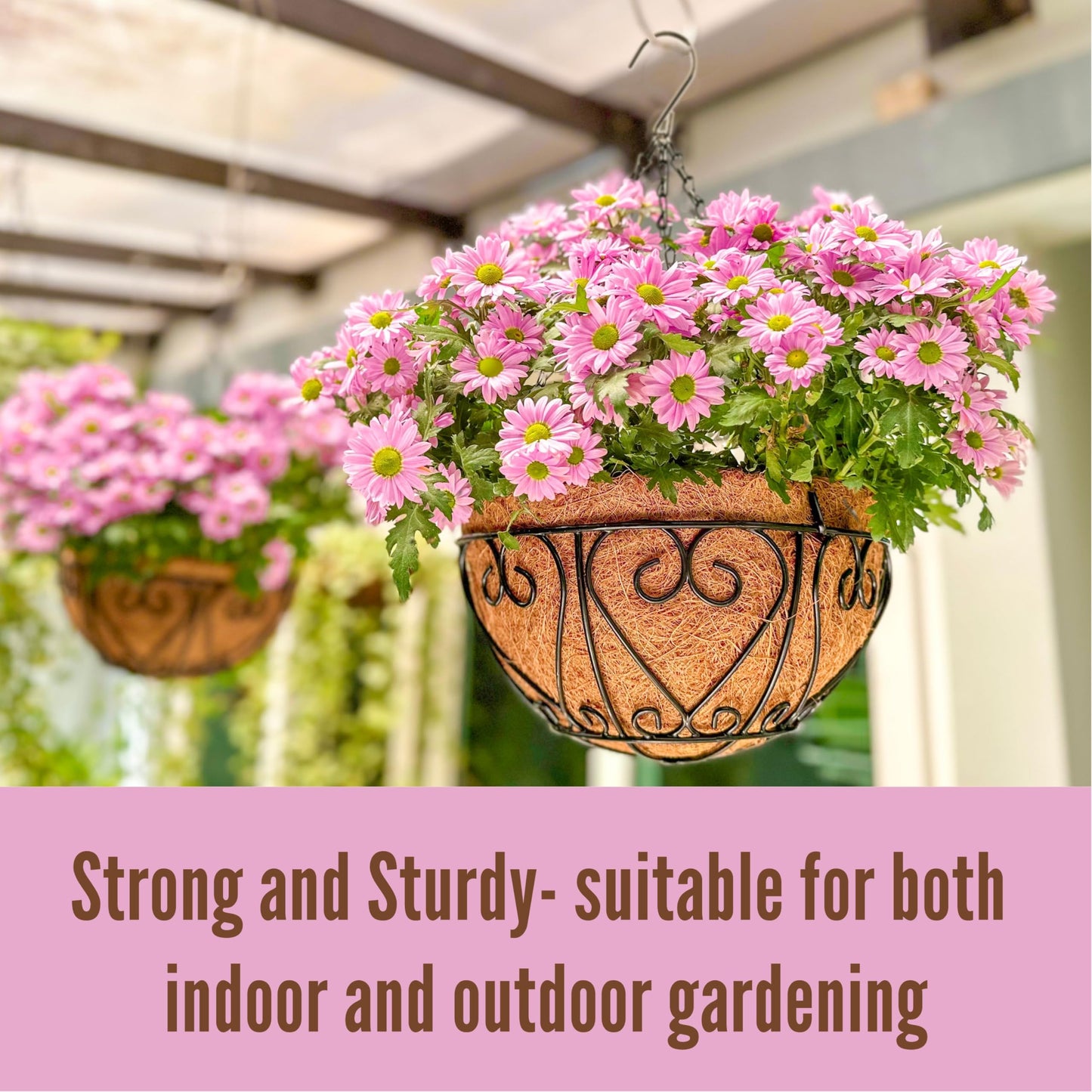 LaLaGreen Bundle- 4 Pack, 12 Inch White Geometric Self Watering Pot + 2 Pack,12 Inch Metal Wire Hanging Basket with Coco Liner Flower Plant Holder Hanger Balcony Patio Deck Modern Stylish Garden Decor