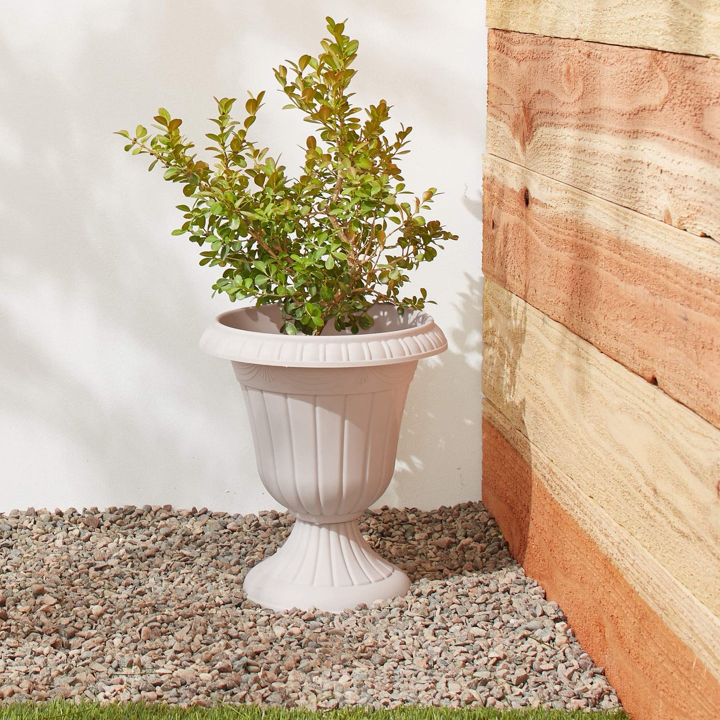 Arcadia Garden Products PL20TP Classic Traditional Plastic Urn Planter Indoor/Outdoor, 10" x 12", Taupe