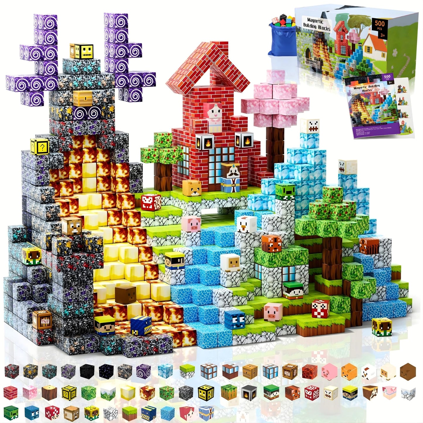 500 PCS Magnetic Blocks - Magnetic Building Blocks Cubes, STEM Montessori Toy Set, Stacking Magnets for Kids - Magnet Cubes for Boys & Girls 3+ Educational Stacking Toy Birthday Gift for Children