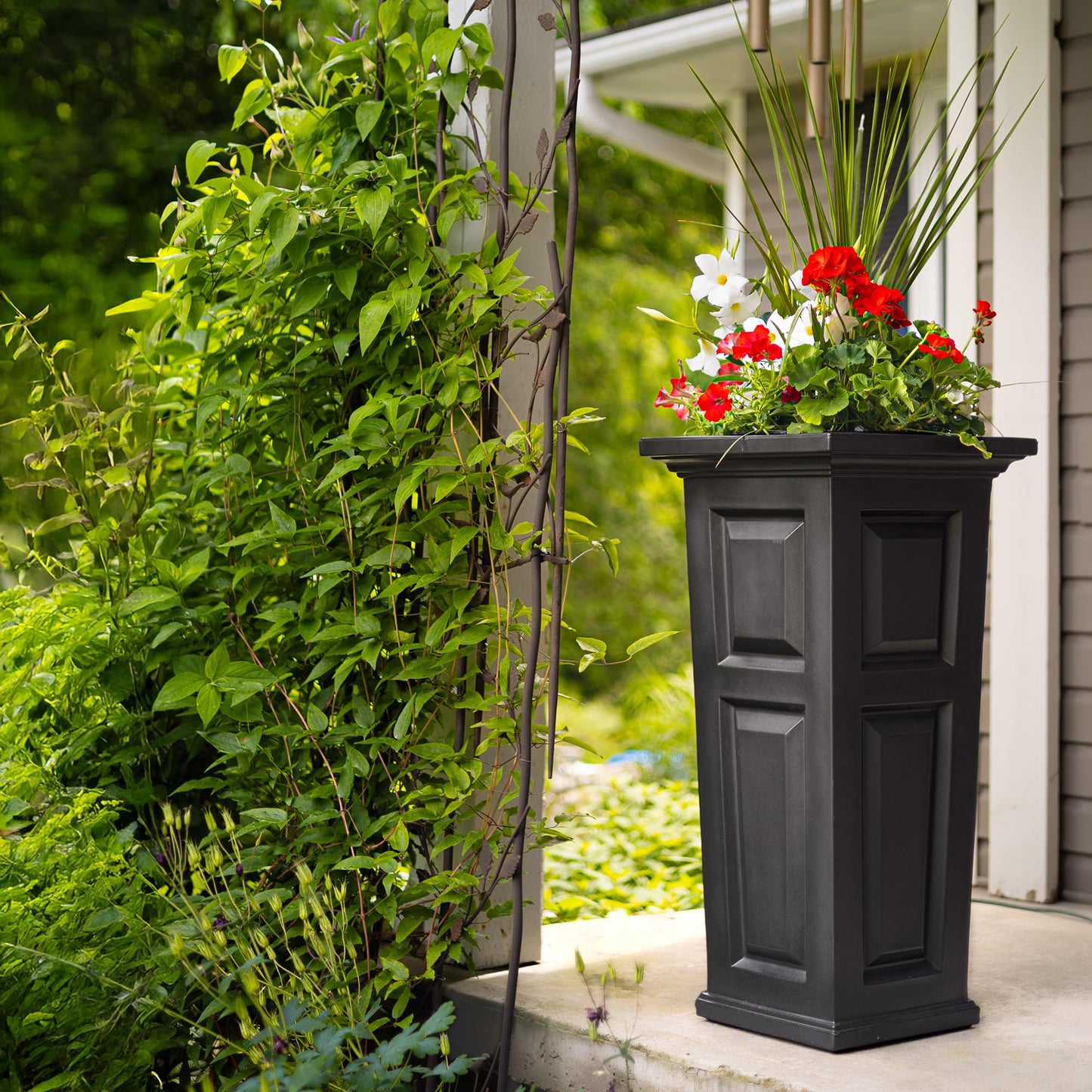 Mayne Nantucket 32-Inch Tall Planter – Self-Watering, Weather-Resistant Planter for Flowers – Durable Outdoor Design for Patio, Porch, or Entryway