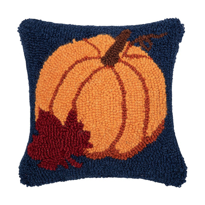 C&F Home Autumn Pumpkin & Leaf Hooked Small Petite Mini Accent Pillow 10" x 10" Thanksgiving Fall Harvest Home Living Room Sofa Couch Chair Bed Bedroom Decor Decoration 10" x 10" Orange